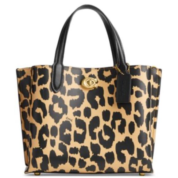 Coach Willow Tote 24 Leopard Print Calf Leather w/ Matching Wallet Crossbody Set - Picture 1 of 11